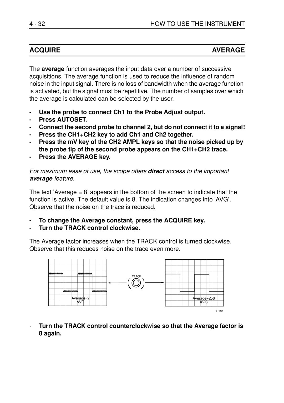 Fluke PM3370B user manual Acquire Average, 32HOW to USE the Instrument 