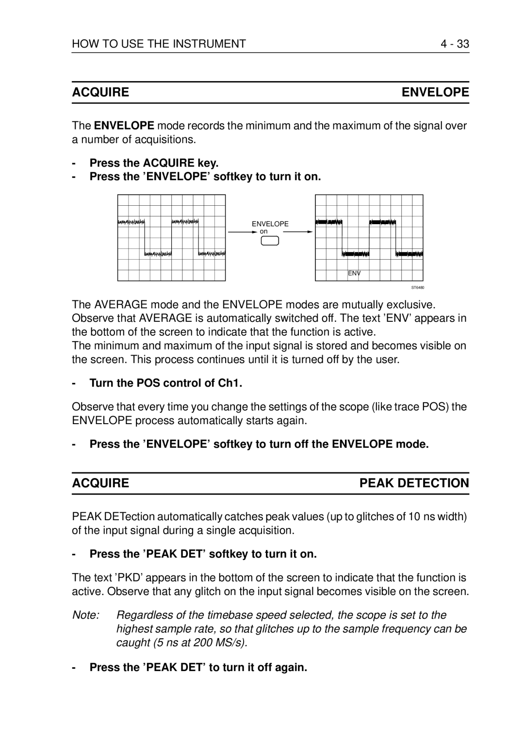 Fluke PM3370B user manual Acquire Envelope, Acquire Peak Detection 