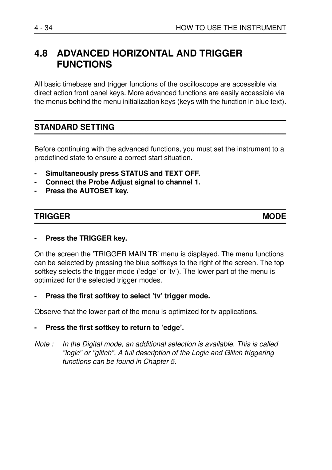 Fluke PM3370B user manual Advanced Horizontal and Trigger Functions, Trigger Mode, Press the Trigger key 