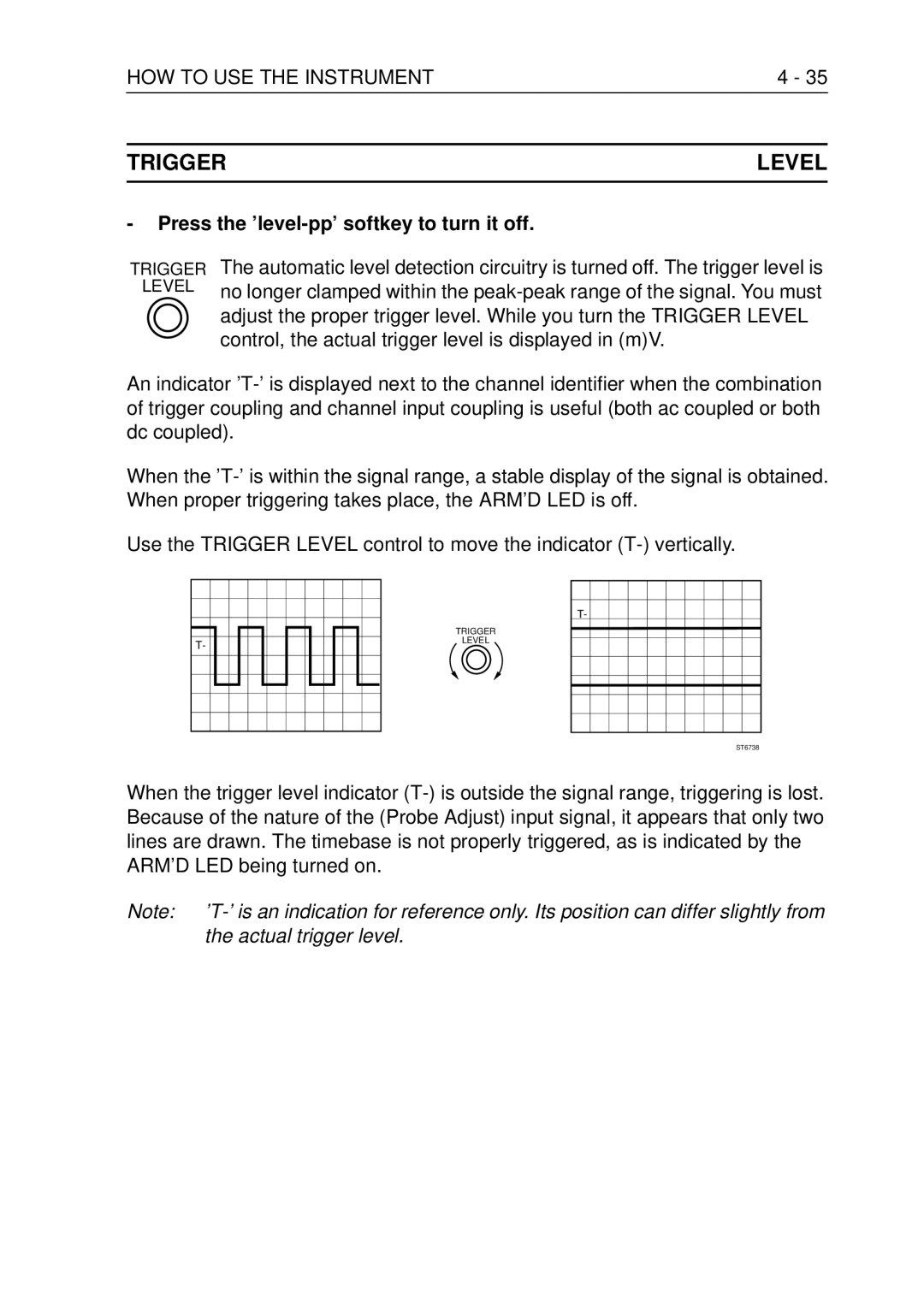 Fluke PM3370B user manual Trigger Level, Press the ’level-pp’ softkey to turn it off 