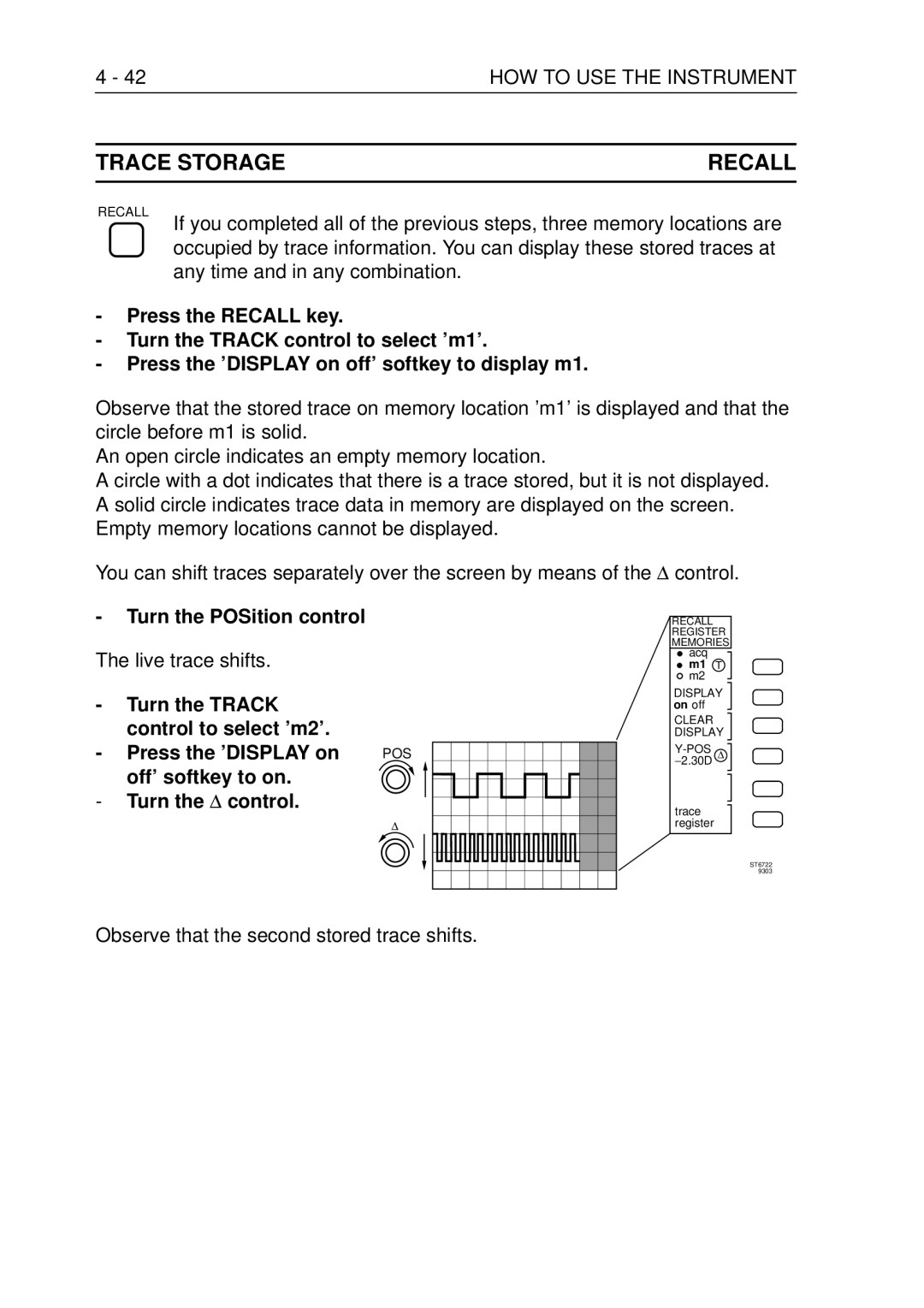 Fluke PM3370B user manual Trace Storage Recall, 42HOW to USE the Instrument, Turn the POSition control, Live trace shifts 