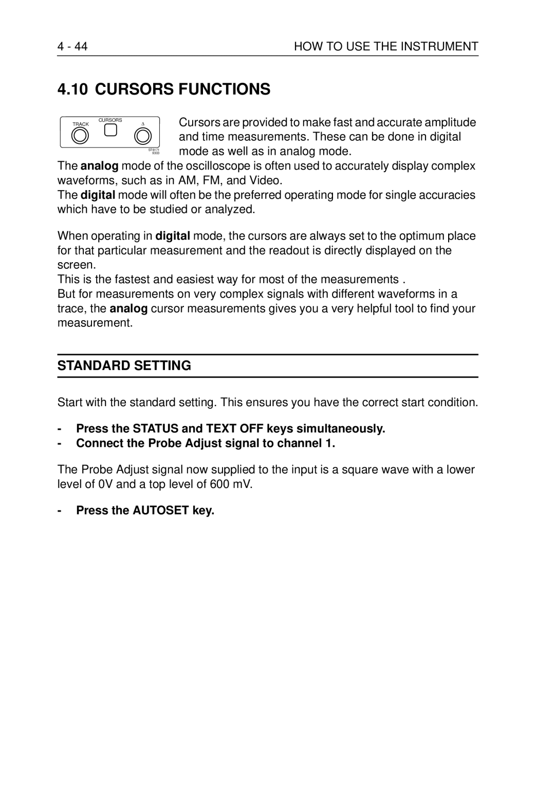 Fluke PM3370B user manual Cursors Functions, 44HOW to USE the Instrument, Time measurements. These can be done in digital 