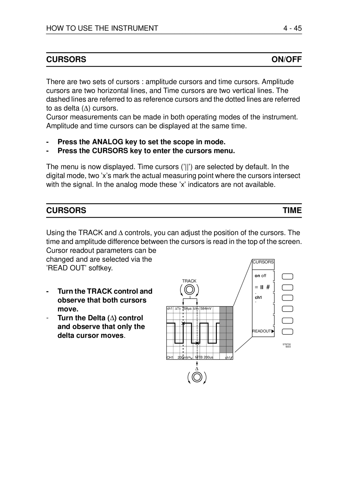 Fluke PM3370B user manual Cursors ON/OFF, Cursors Time 