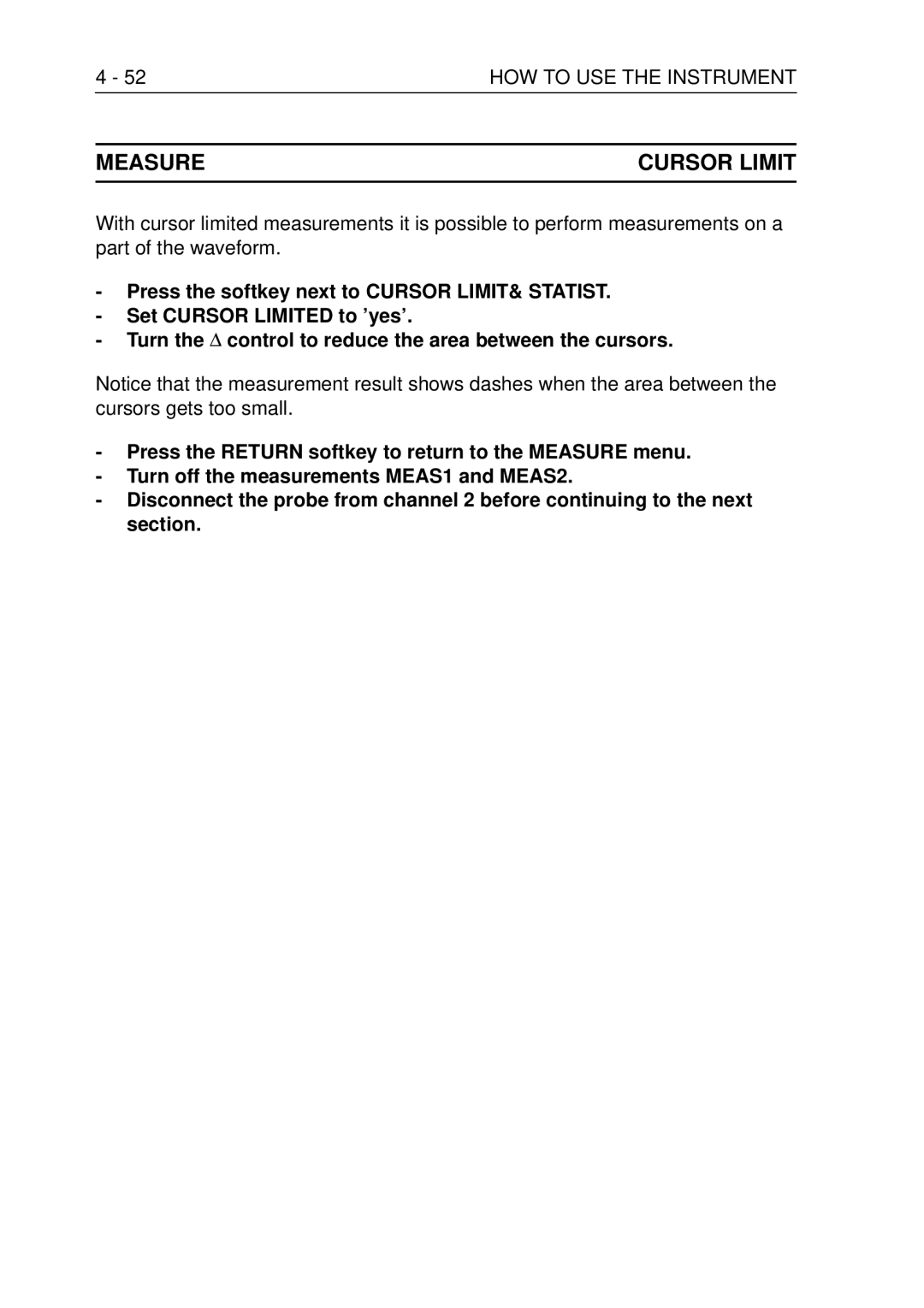 Fluke PM3370B user manual Measure Cursor Limit, 52HOW to USE the Instrument 