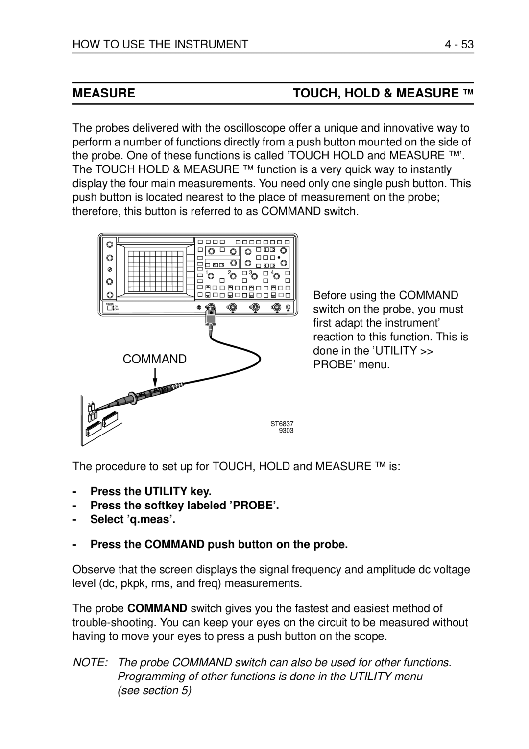 Fluke PM3370B user manual Measure TOUCH, Hold & Measure, Procedure to set up for TOUCH, Hold and Measure is 