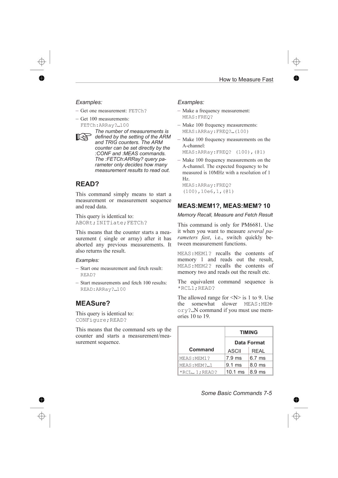 Fluke PM6681R, PM6685R manual Measfreq?, Data Format, Command, MEASMEM1? MEASMEM?1 RCL 1READ? 