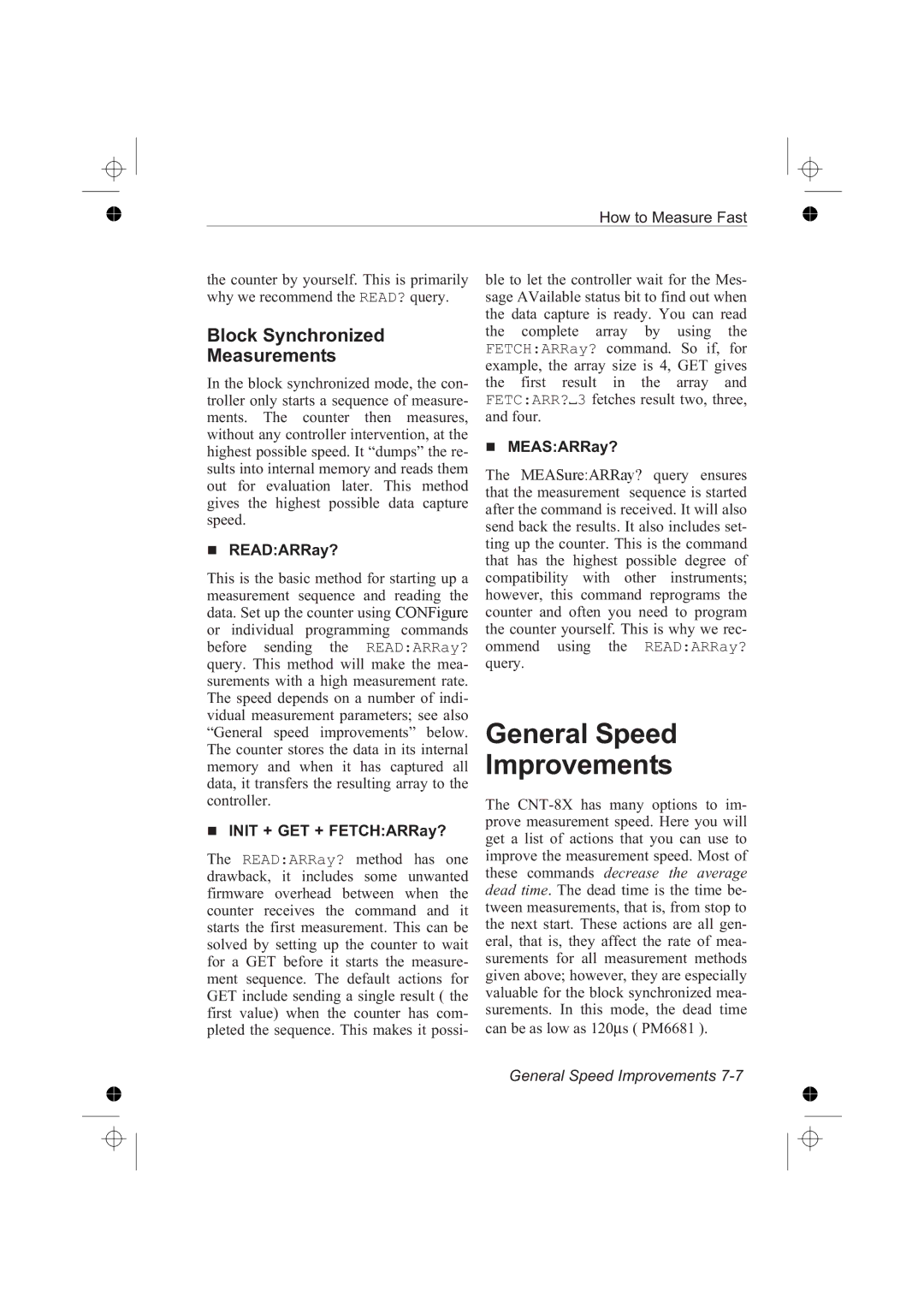 Fluke PM6681 General Speed Improvements, Block Synchronized Measurements, READARRay?, Init + GET + FETCHARRay?, MEASARRay? 