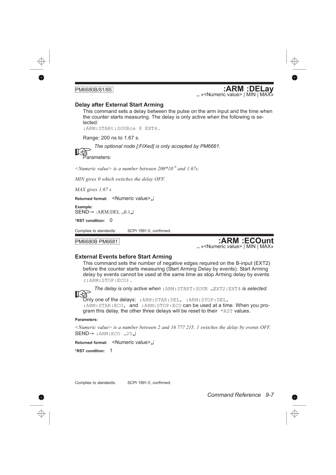 Fluke PM6681R, PM6685R ARM DELay, ARM ECOunt, Delay after External Start Arming, External Events before Start Arming 