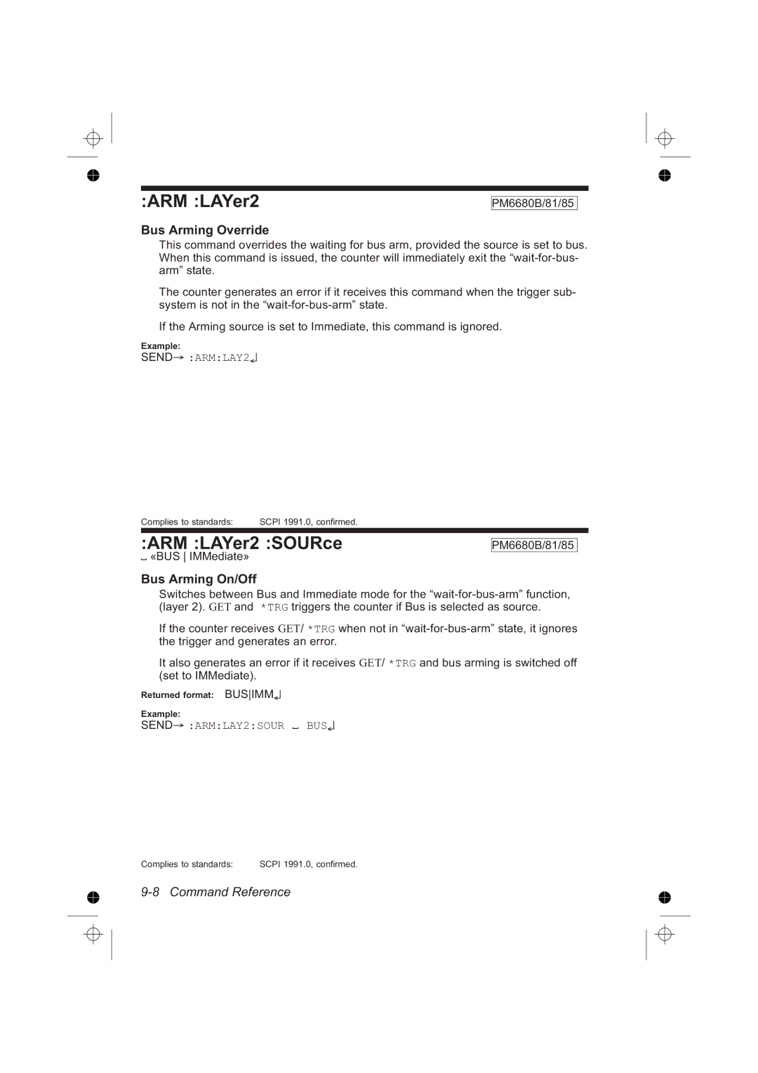 Fluke PM6685R, PM6681R manual ARM LAYer2 SOURce, Bus Arming Override, Bus Arming On/Off 