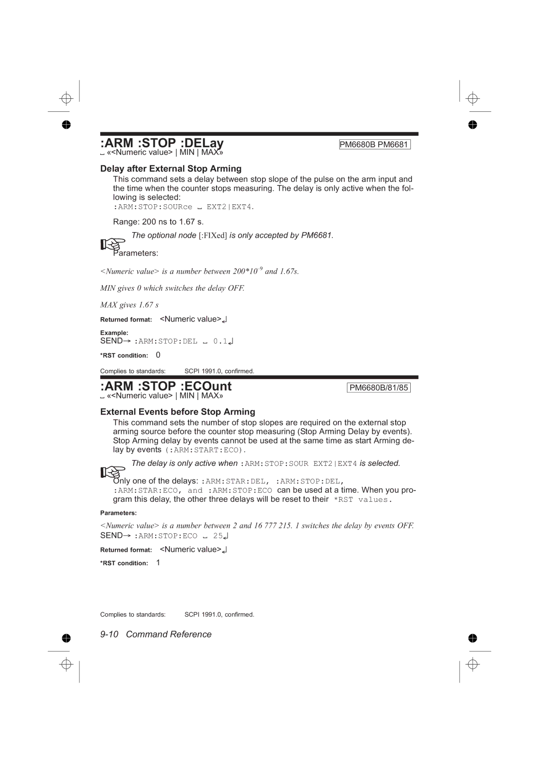 Fluke PM6681R manual ARM Stop DELay, ARM Stop ECOunt, Delay after External Stop Arming, External Events before Stop Arming 