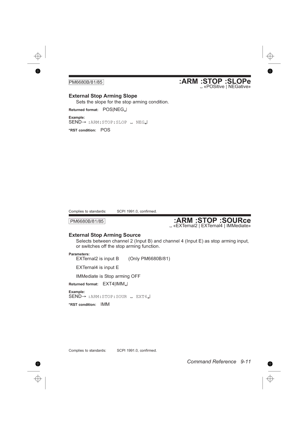 Fluke PM6681R, PM6685R manual ARM Stop SLOPe, ARM Stop SOURce, External Stop Arming Slope, External Stop Arming Source 