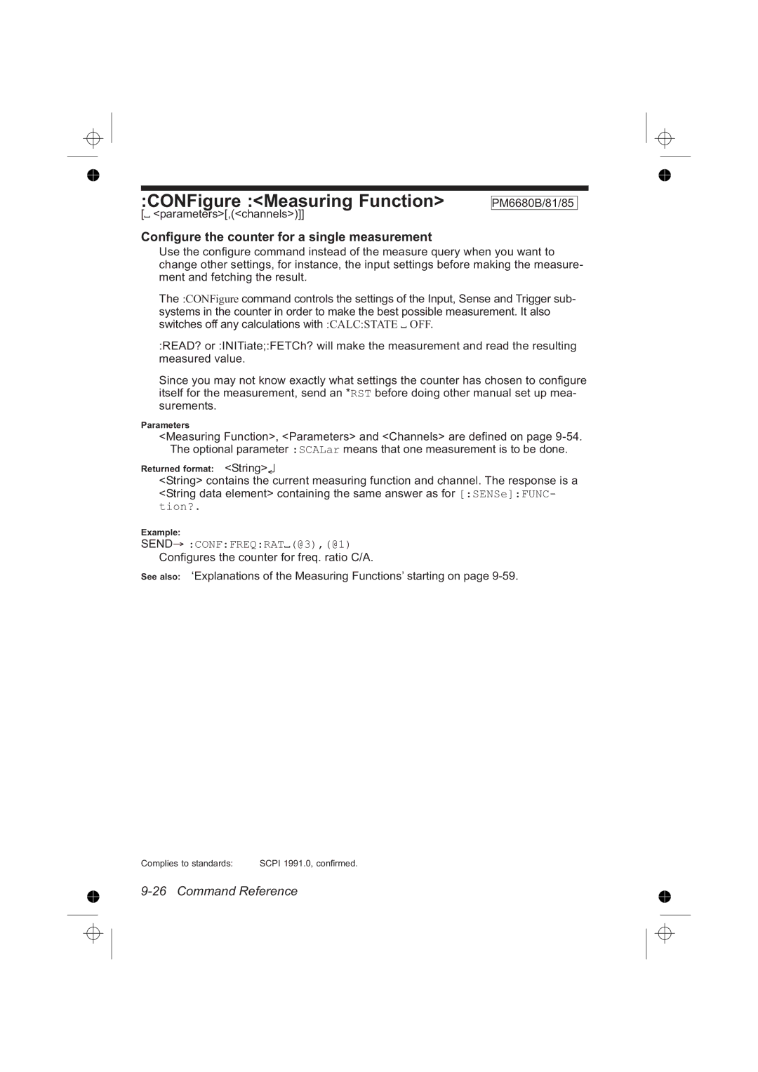 Fluke PM6681R, PM6685R CONFigure Measuring Function, Configure the counter for a single measurement, Parameters,channels 