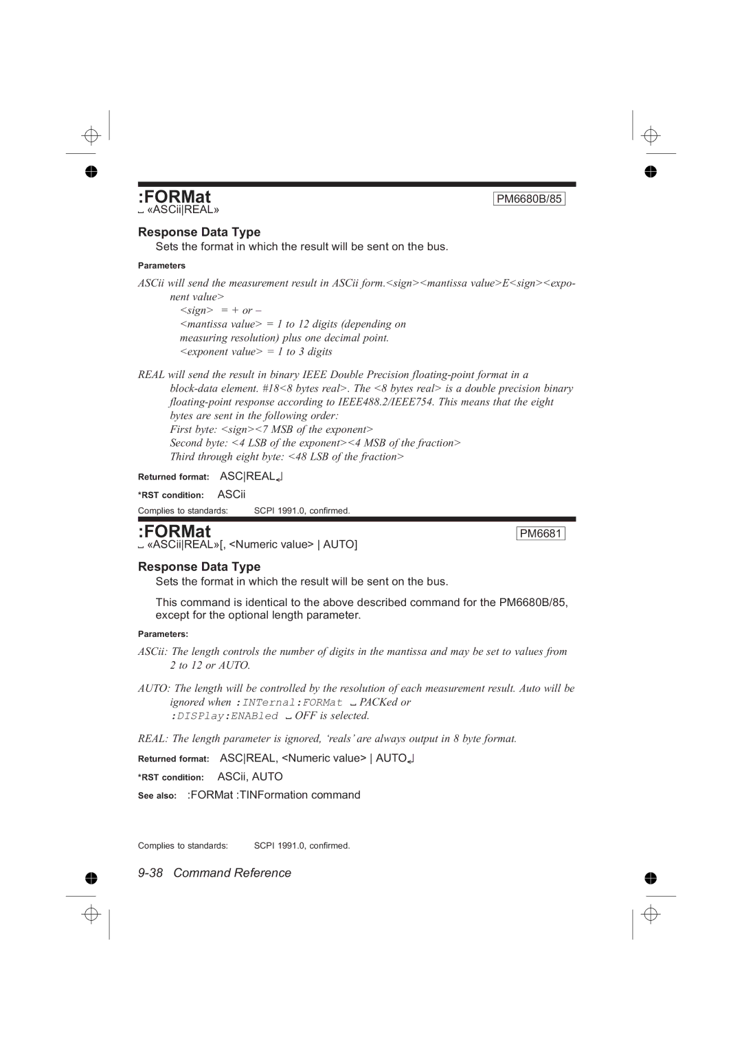 Fluke PM6681R, PM6685R manual FORMat, Response Data Type 