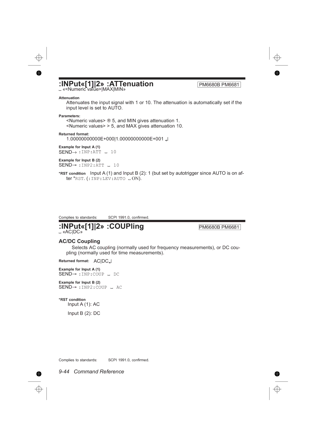 Fluke PM6685R, PM6681R manual INPut«12» ATTenuation, INPut«12» COUPling, AC/DC Coupling 