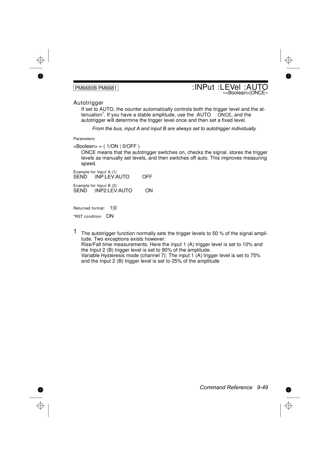 Fluke PM6681R, PM6685R manual INPut LEVel Auto, Autotrigger, Send Inplevauto OFF, Send INP2LEVAUTO on 