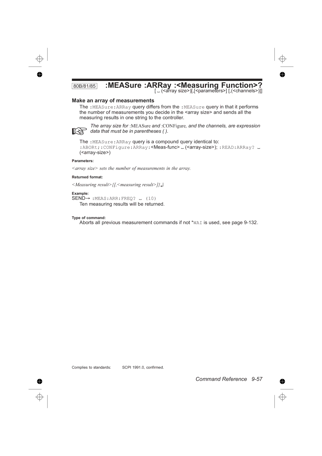 Fluke PM6681R, PM6685R manual MEASure ARRay Measuring Function?, Make an array of measurements, Send MEASARRFREQ? 