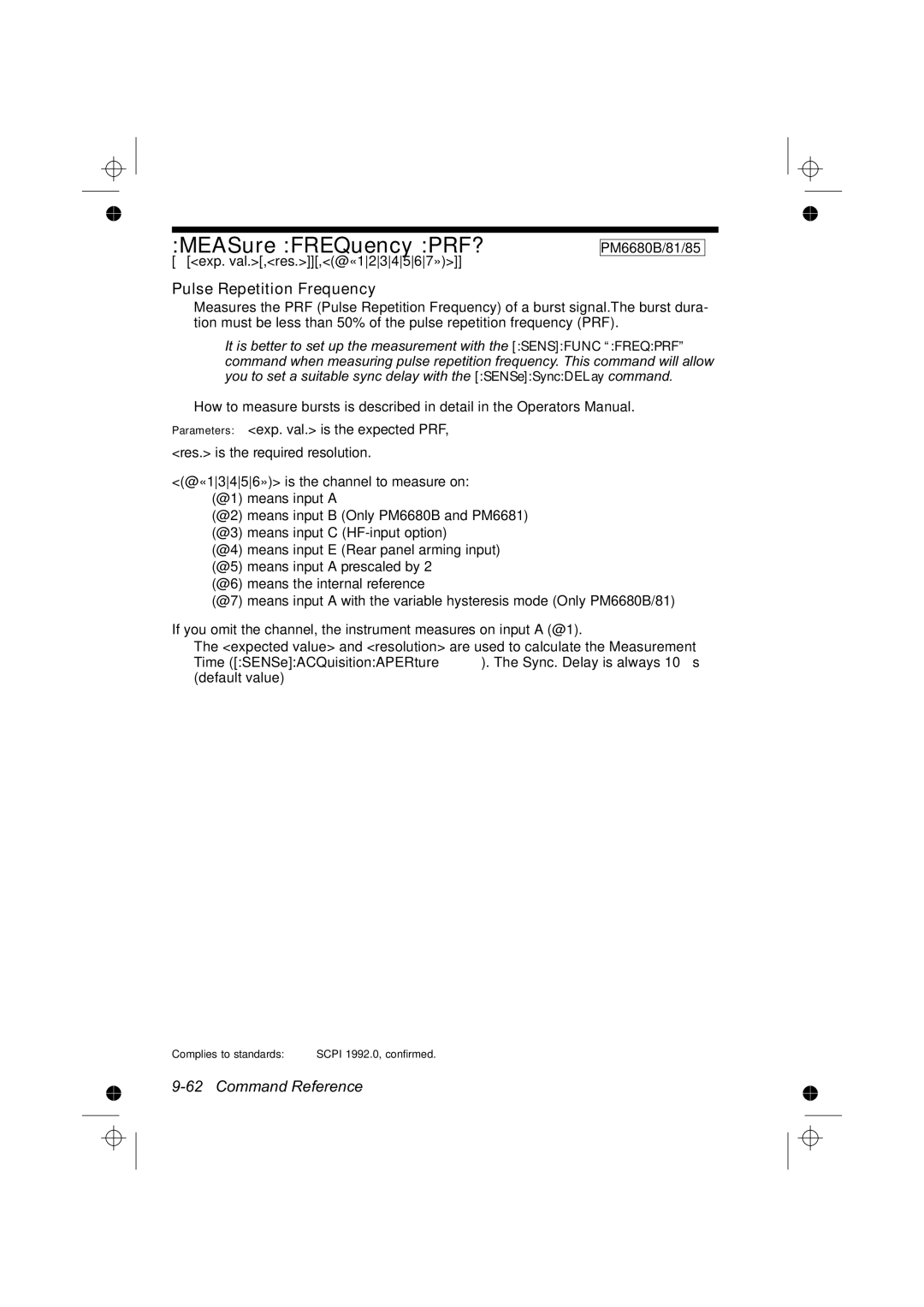 Fluke PM6681R, PM6685R manual MEASure FREQuency PRF?, Pulse Repetition Frequency, Exp. val.,res.,@«1234567» PM6680B/81/85 