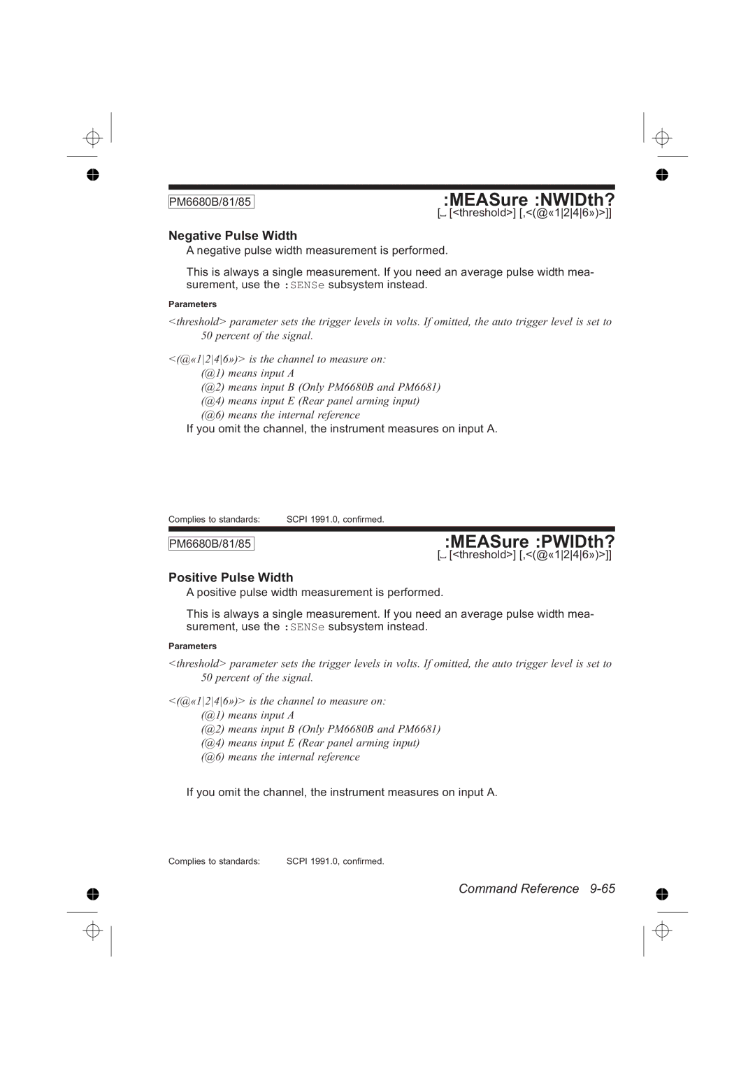 Fluke PM6681R, PM6685R manual MEASure NWIDth?, MEASure PWIDth?, Negative Pulse Width, Positive Pulse Width 