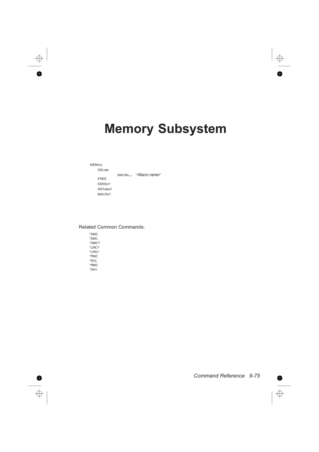 Fluke PM6681R, PM6685R manual Memory Subsystem, Related Common Commands 