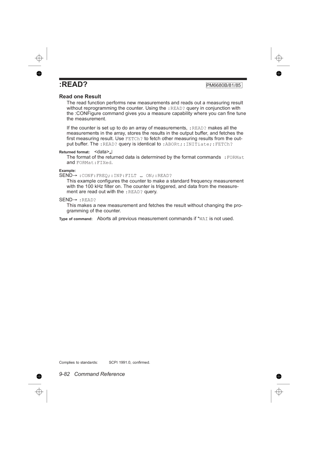 Fluke PM6681R, PM6685R manual Read one Result, Send Conffreqinpfilt ONREAD? 