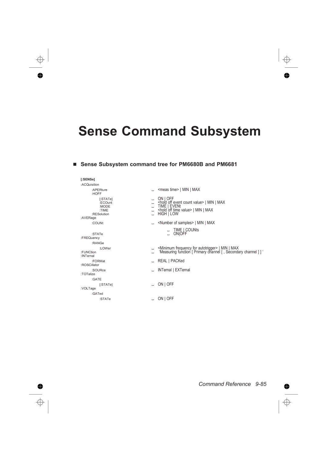 Fluke PM6681R, PM6685R manual Sense Command Subsystem, Sense Subsystem command tree for PM6680B and PM6681 