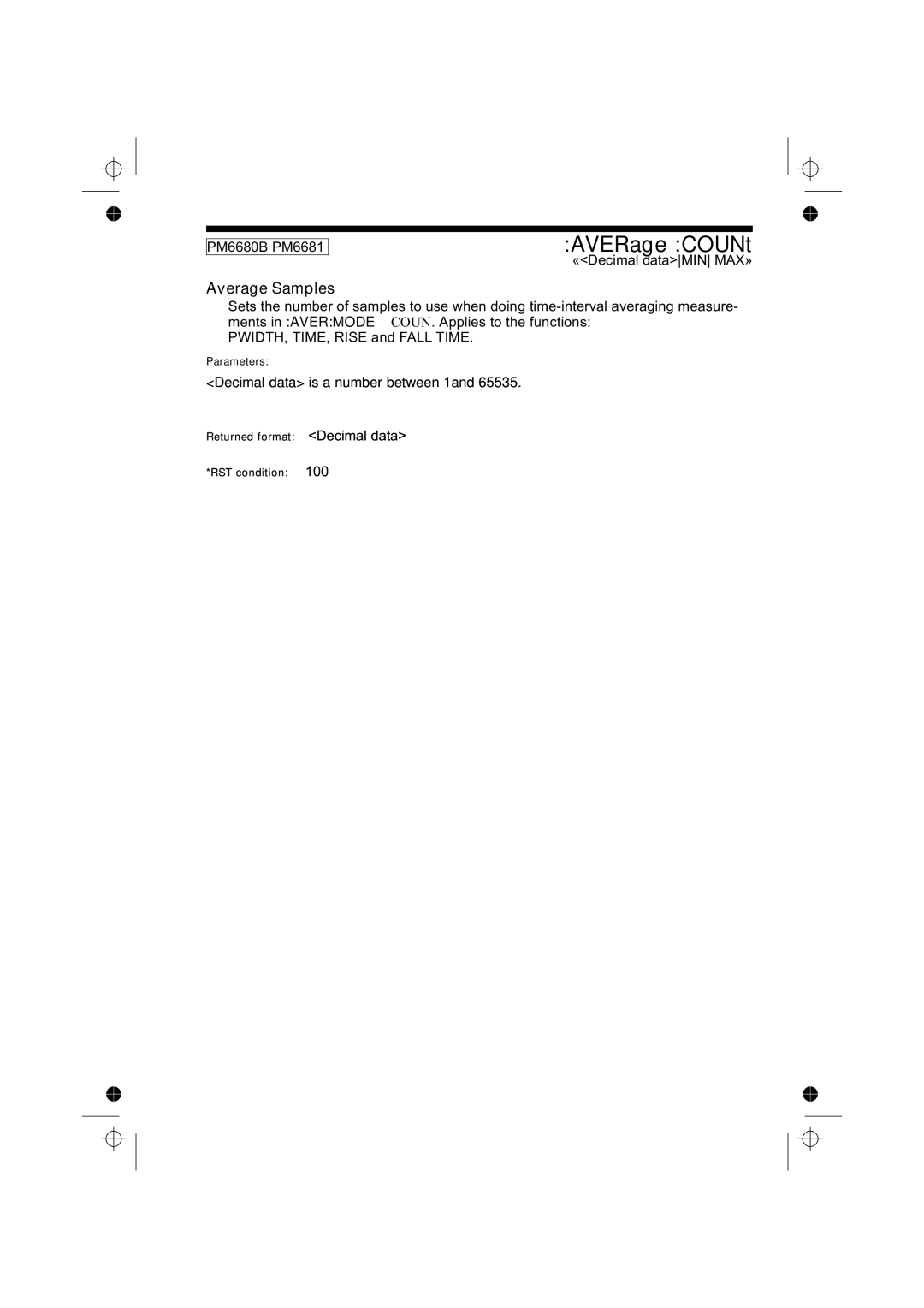 Fluke PM6681R, PM6685R manual AVERage COUNt, Average Samples, «Decimal dataMIN MAX» 