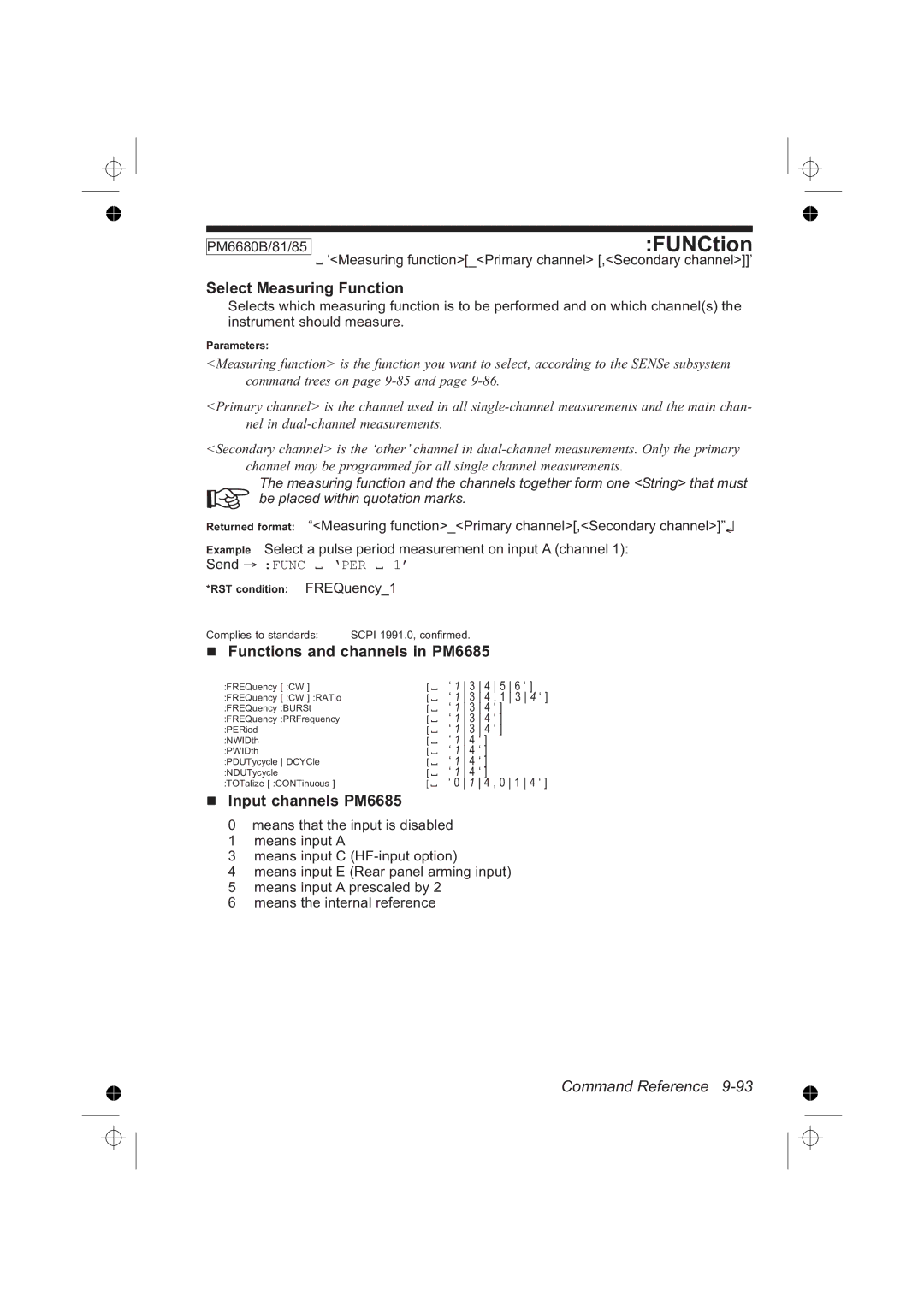 Fluke PM6681R FUNCtion, Select Measuring Function, Functions and channels in PM6685, Input channels PM6685, ‘PER 1’ 