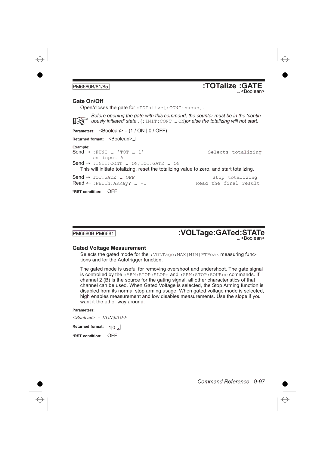 Fluke PM6681R, PM6685R manual TOTalize Gate, VOLTageGATedSTATe, Gate On/Off, Gated Voltage Measurement 