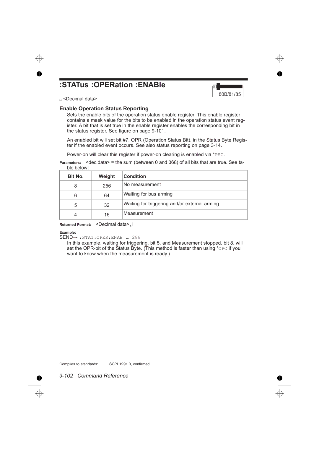 Fluke PM6681R, PM6685R manual STATus OPERation ENABle, Enable Operation Status Reporting, Send Statoperenab, 288 