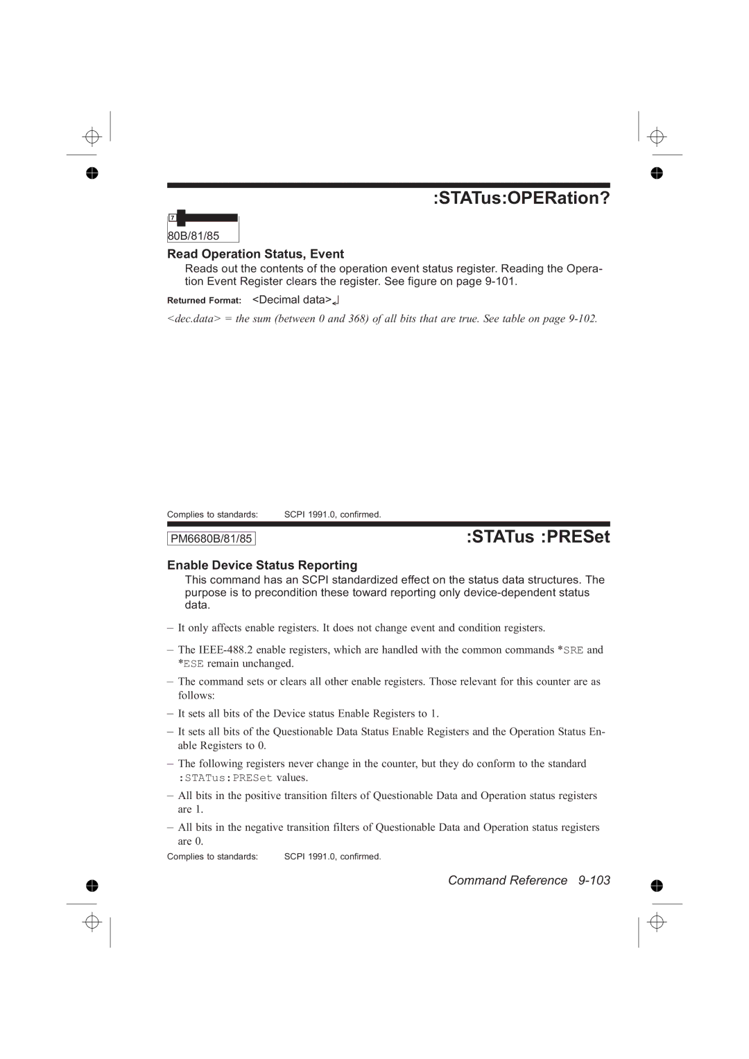 Fluke PM6681R, PM6685R manual STATusOPERation?, Read Operation Status, Event, STATusPRESet values 