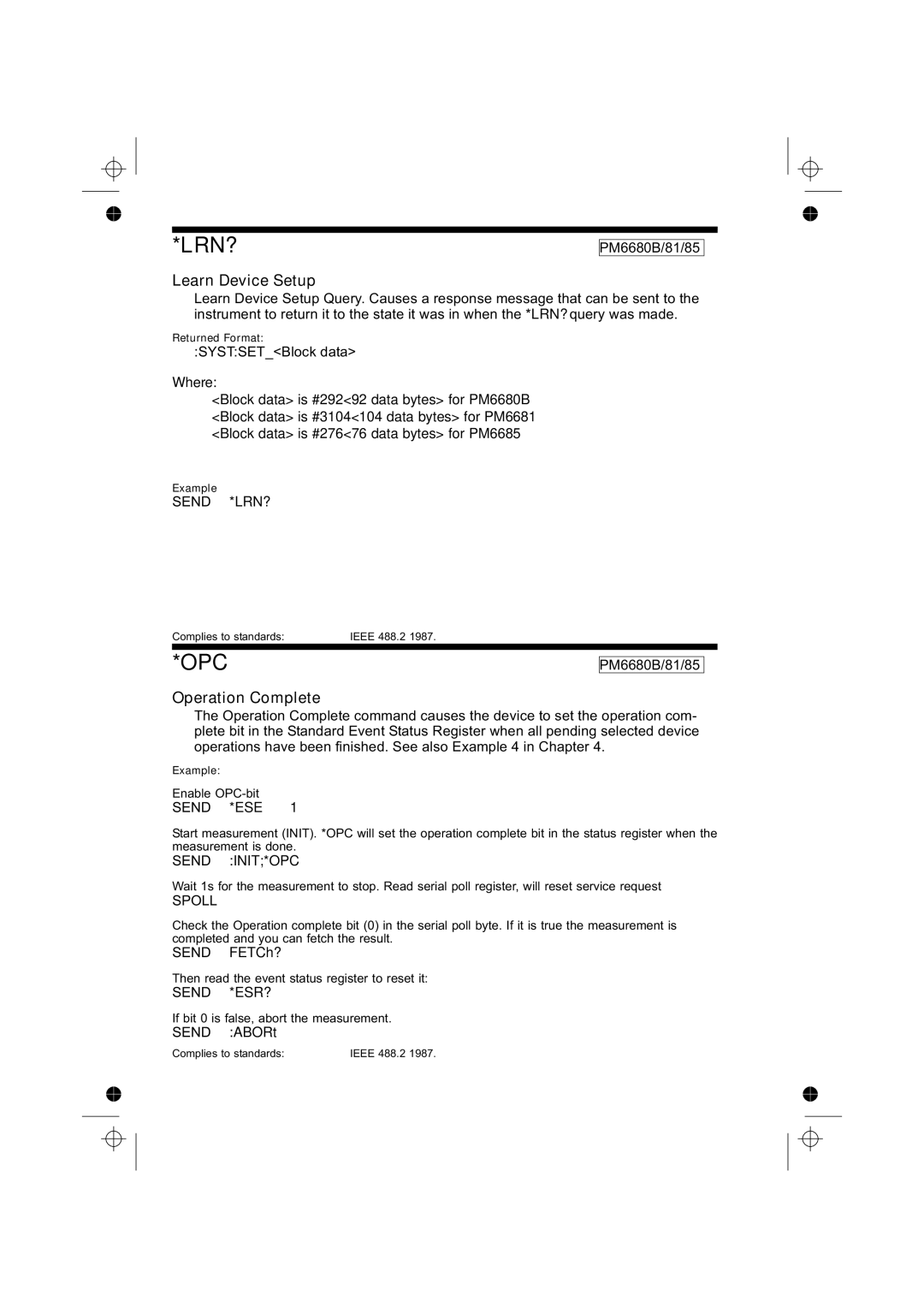 Fluke PM6685R, PM6681R manual Learn Device Setup, Operation Complete, Send INIT*OPC 