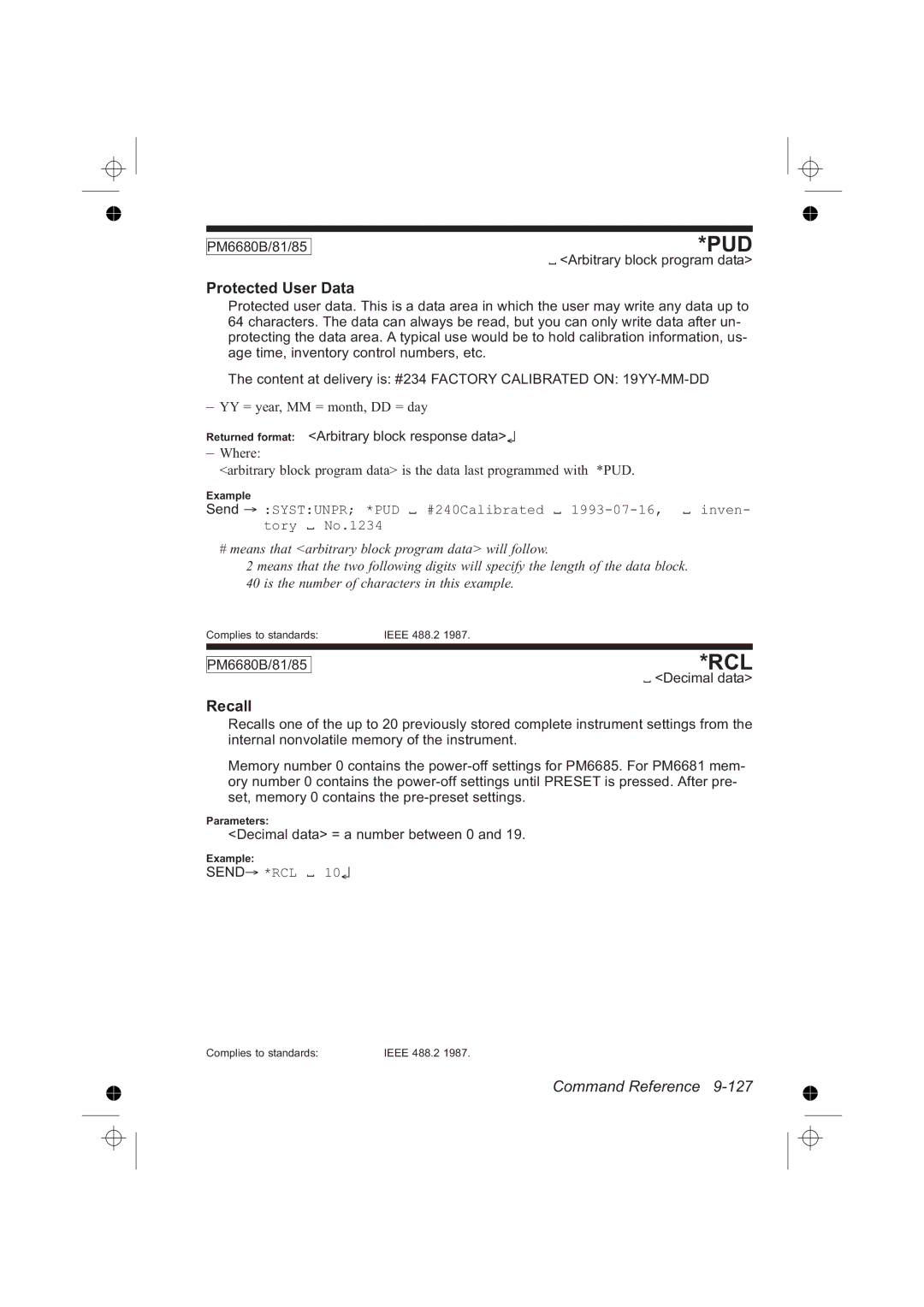 Fluke PM6681R, PM6685R manual Protected User Data, Recall 