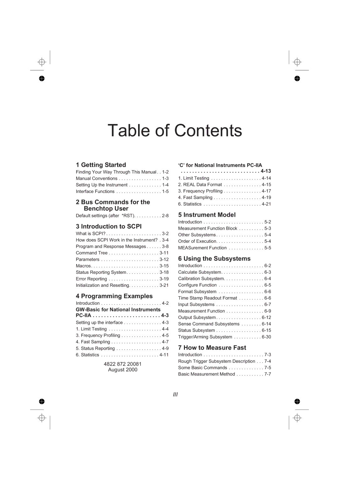 Fluke PM6681R, PM6685R manual Table of Contents 