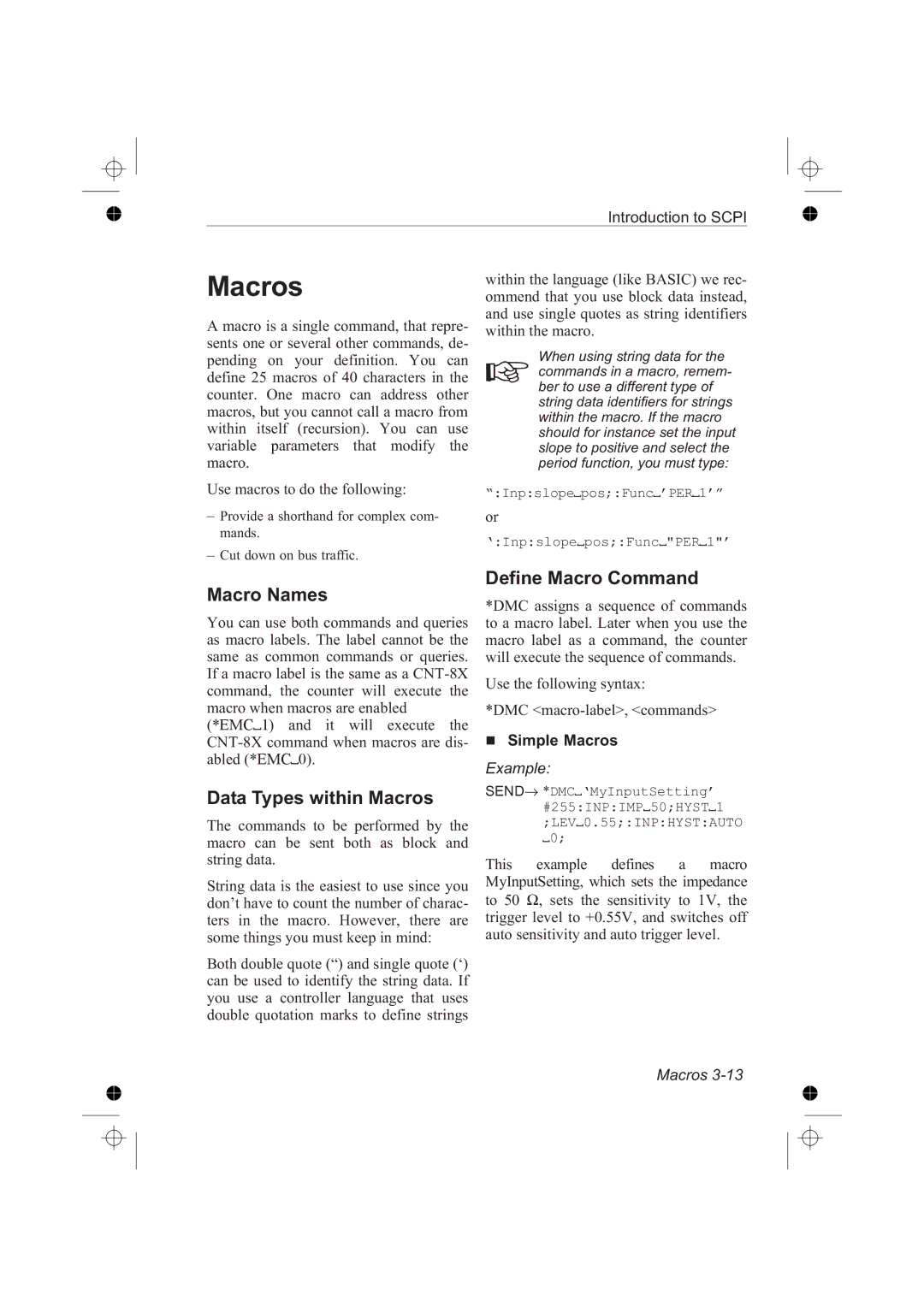 Fluke PM6681R, PM6685R manual Macro Names, Data Types within Macros, Define Macro Command, Simple Macros 