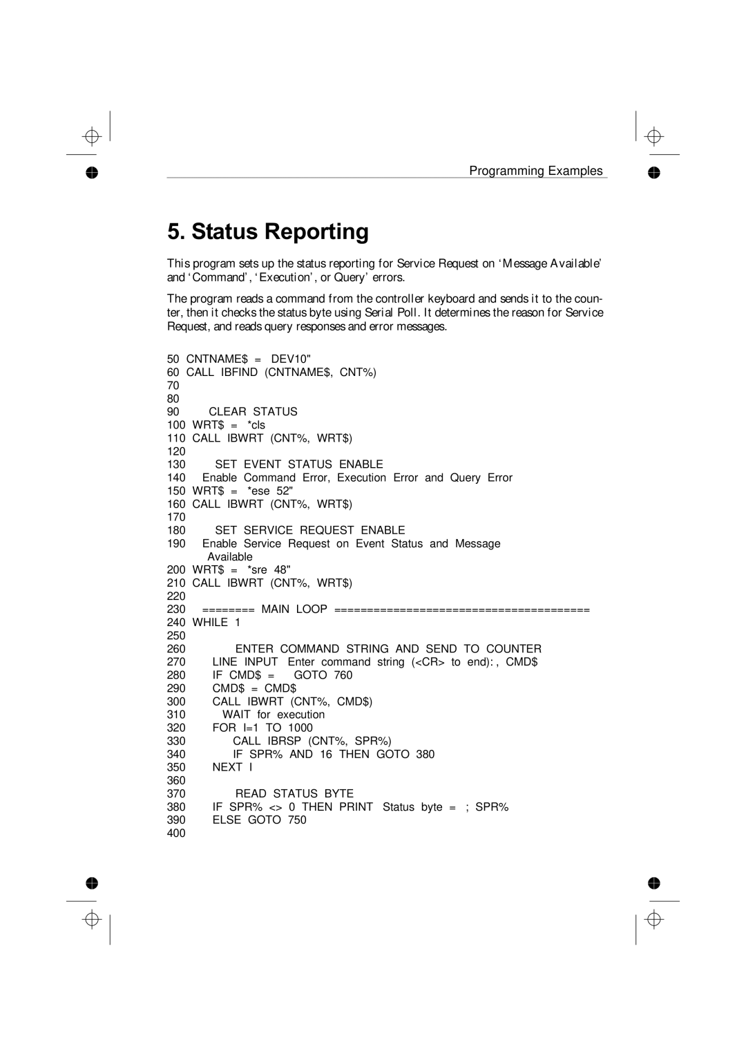 Fluke PM6681R, PM6685R manual Status Reporting, 130 ‘ -- SET Event Status Enable, 180 ‘ -- SET Service Request Enable 