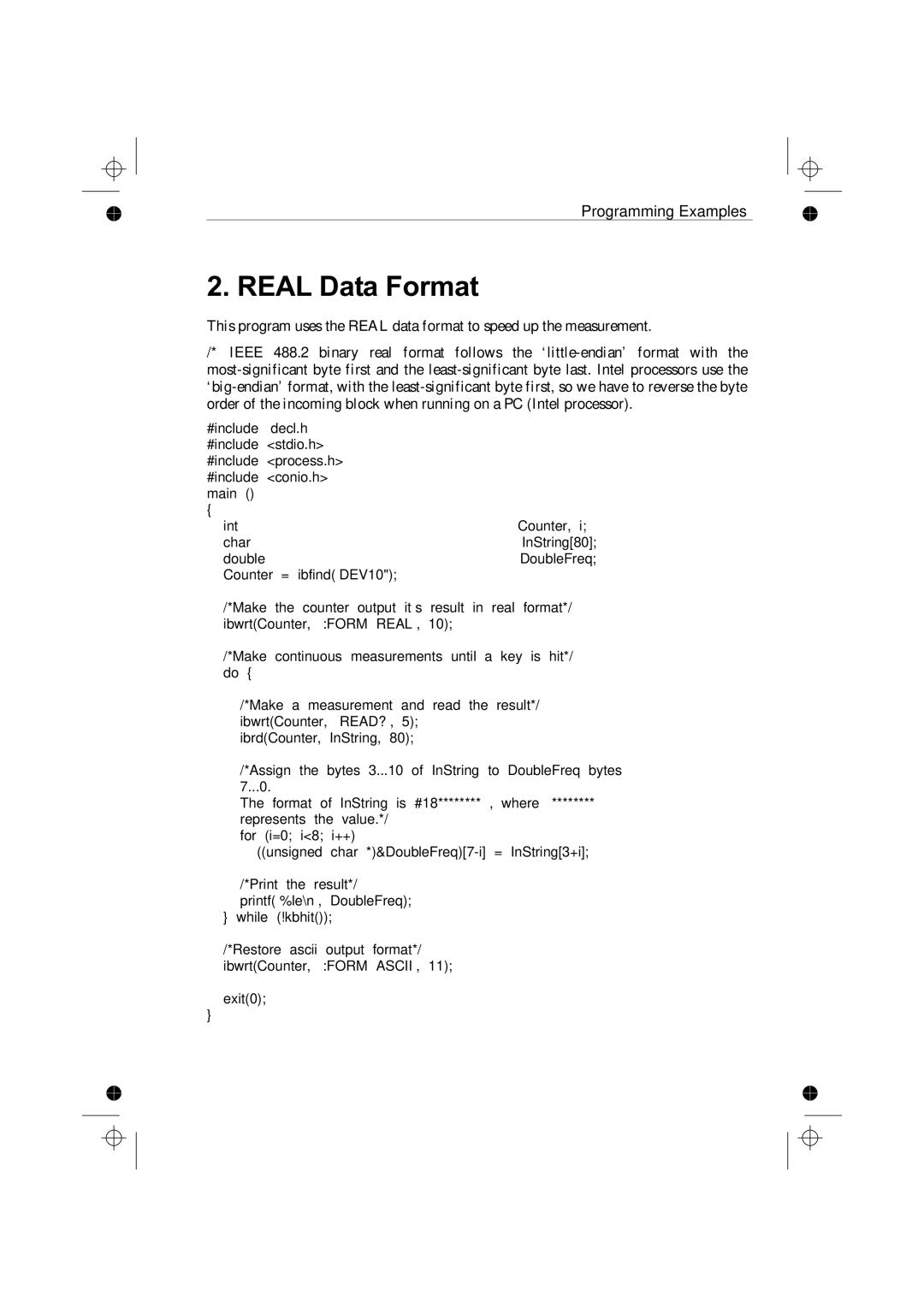 Fluke PM6681R, PM6685R manual ‘C’ for National Instruments PC-IIA, Real Data Format 