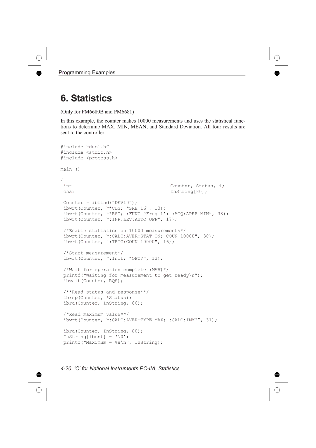 Fluke PM6681R, PM6685R manual 20 ‘C’ for National Instruments PC-IIA, Statistics 