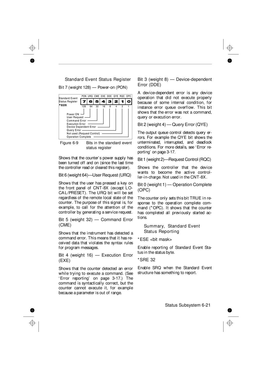 Fluke PM6681R, PM6685R manual Standard Event Status Register, Summary, Standard Event Status Reporting 