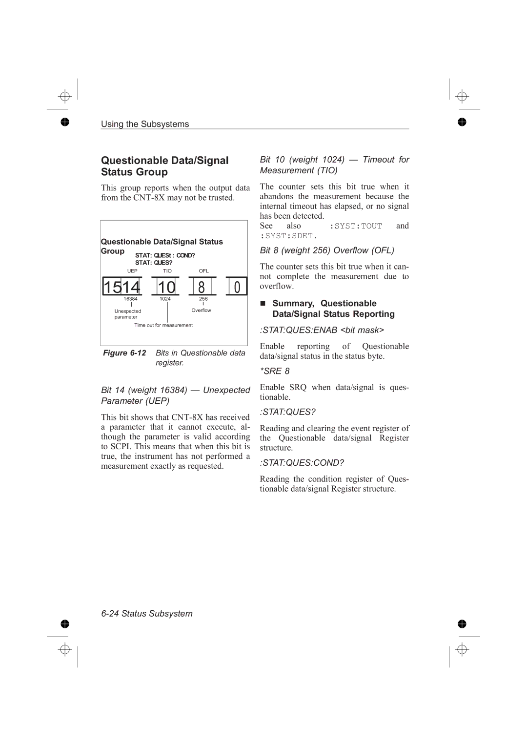 Fluke PM6681R, PM6685R manual Questionable Data/Signal, Status Group, Summary Questionable, Data/Signal Status Reporting 