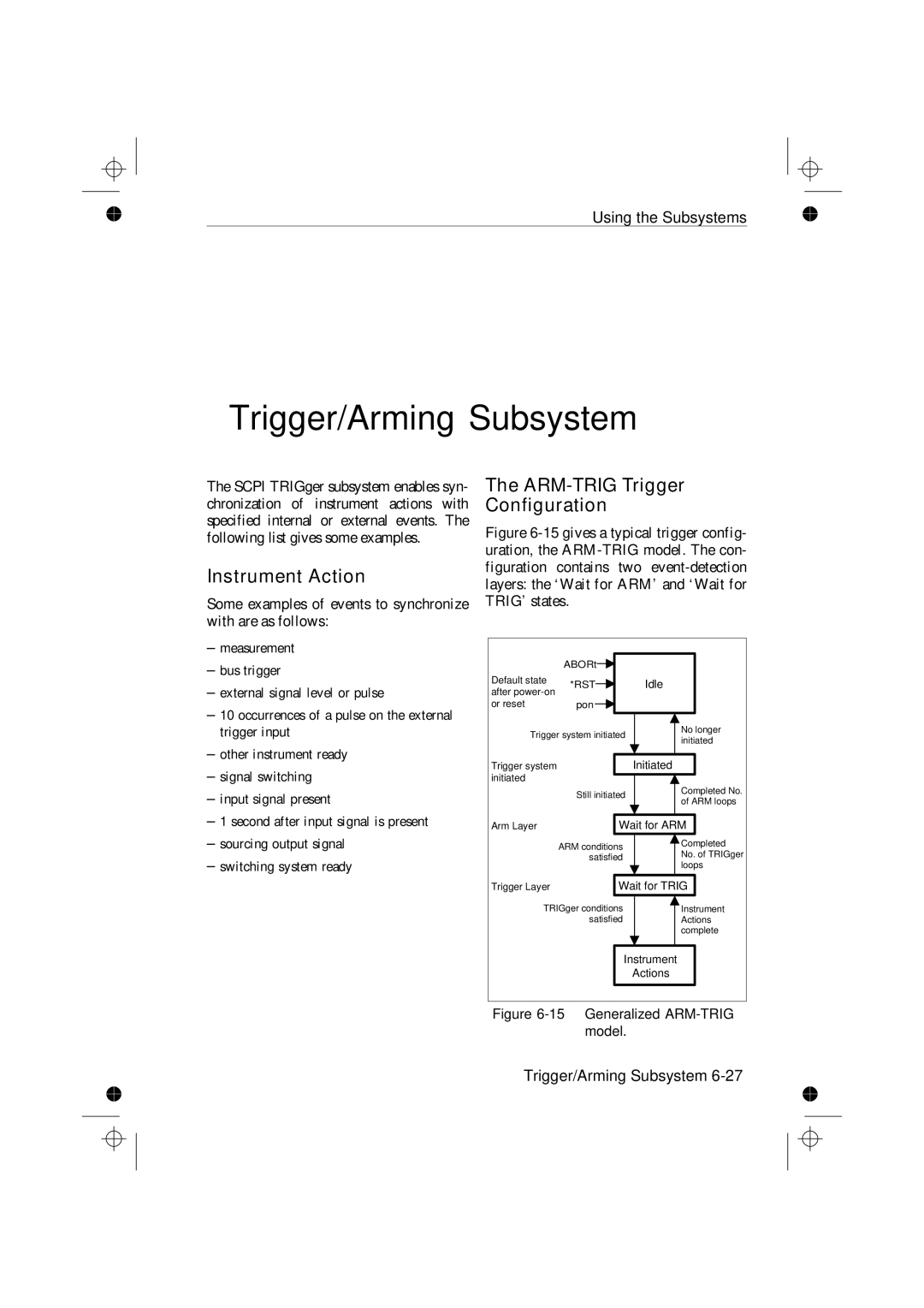 Fluke PM6681R, PM6685R manual Instrument Action, ARM-TRIG Trigger Configuration, Trigger/Arming Subsystem 