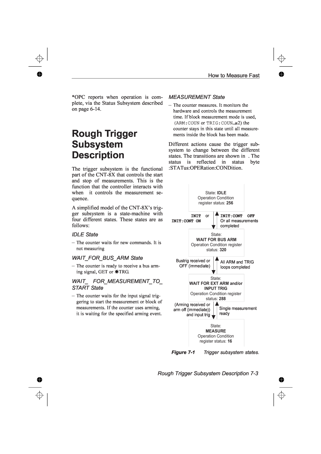 Fluke PM6681 manual Rough Trigger, Subsystem, Description, MEASUREMENT State, IDLE State, WAITFORBUSARM State, START State 