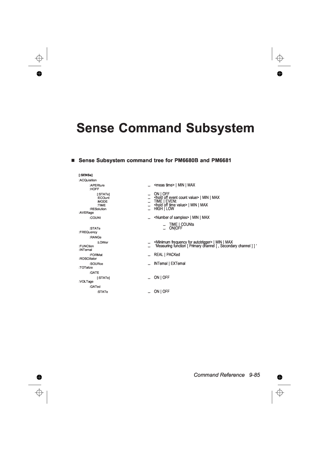 Fluke PM6685, PM6681R manual Sense Command Subsystem, Sense Subsystem command tree for PM6680B and PM6681, Command Reference 