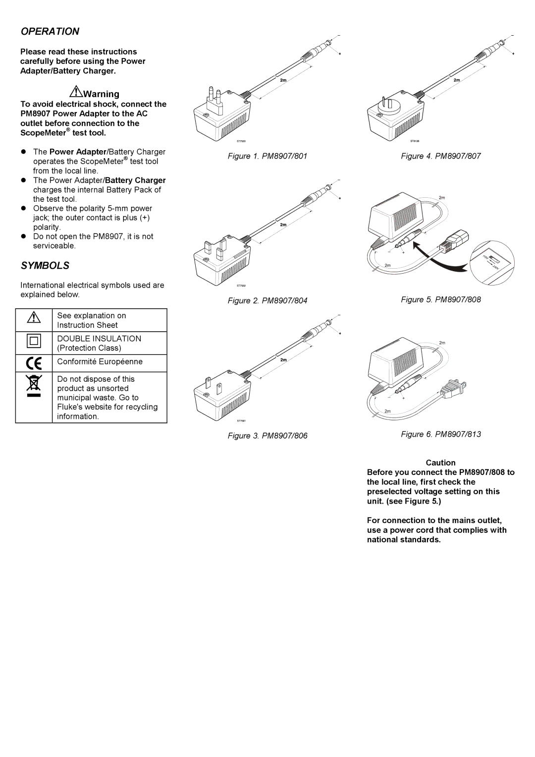 Fluke PM8907 specifications Operation, Symbols 