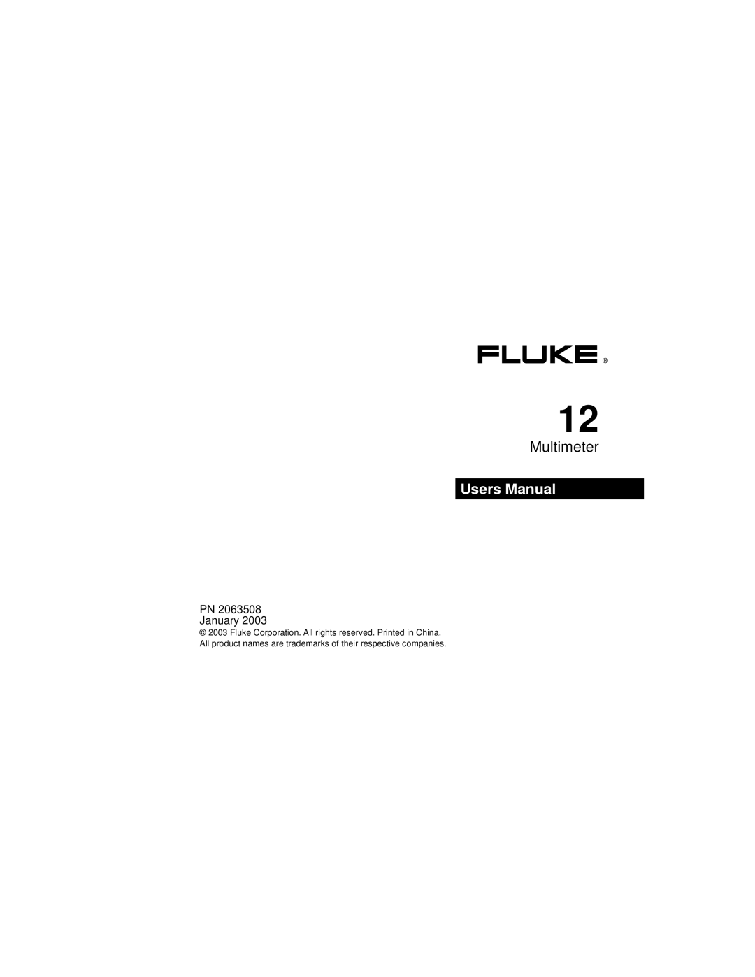 Fluke PN 2063508 user manual Multimeter 