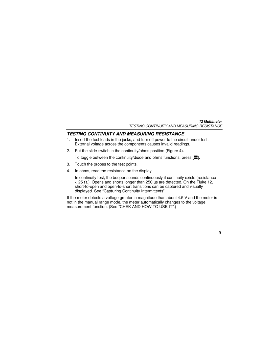 Fluke PN 2063508 user manual Testing Continuity and Measuring Resistance 