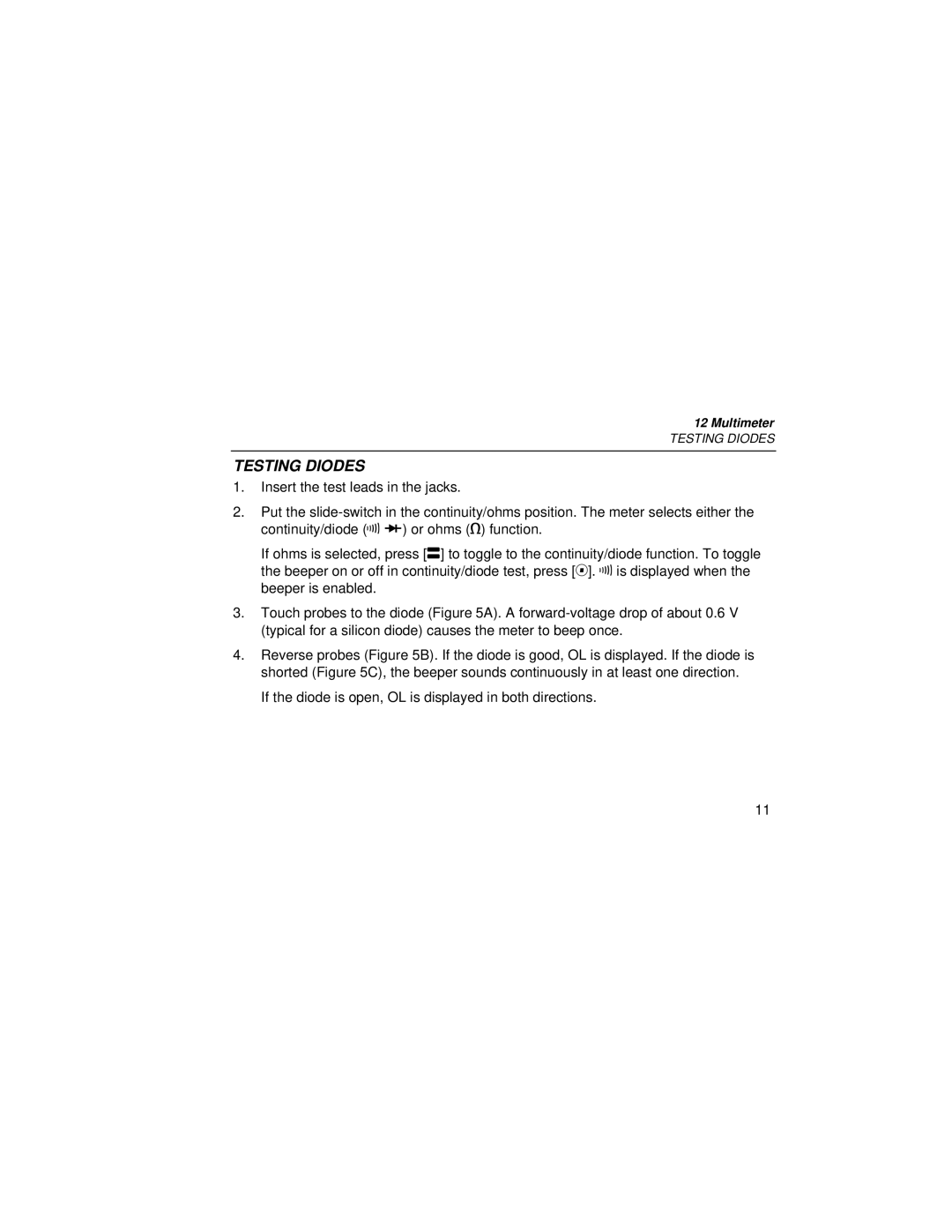 Fluke PN 2063508 user manual Testing Diodes 