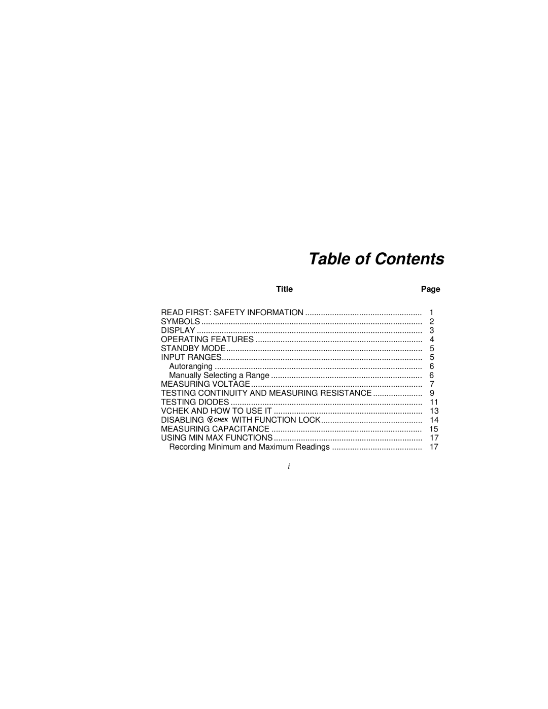 Fluke PN 2063508 user manual Table of Contents 