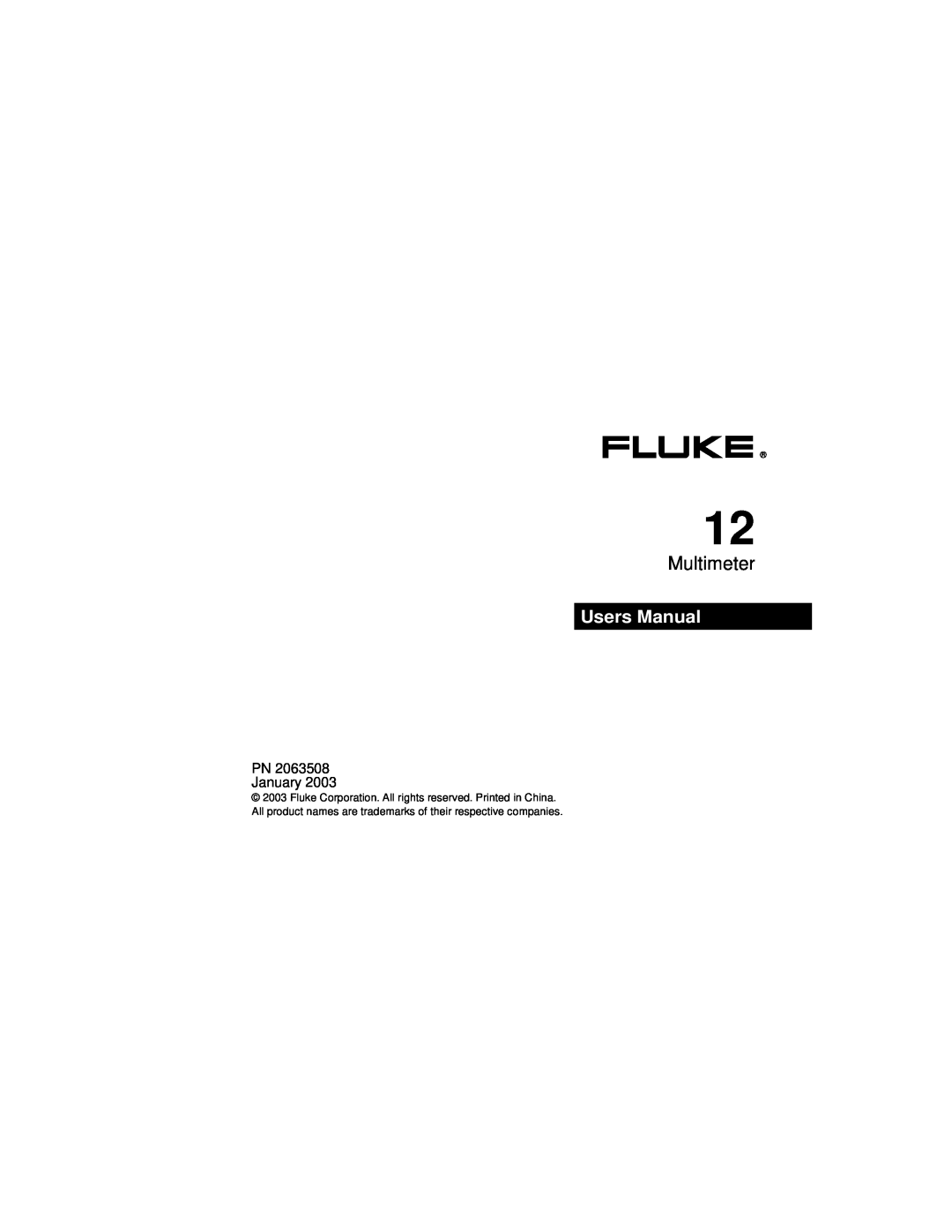 Fluke PN 2063508 user manual Multimeter 
