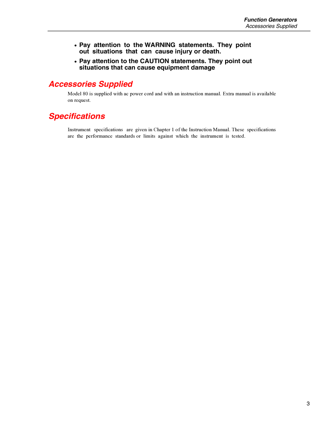 Fluke PN 2430621 manual Accessories Supplied Specifications 