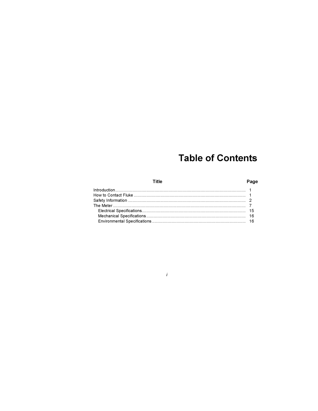 Fluke PN 3612805 user manual Table of Contents 